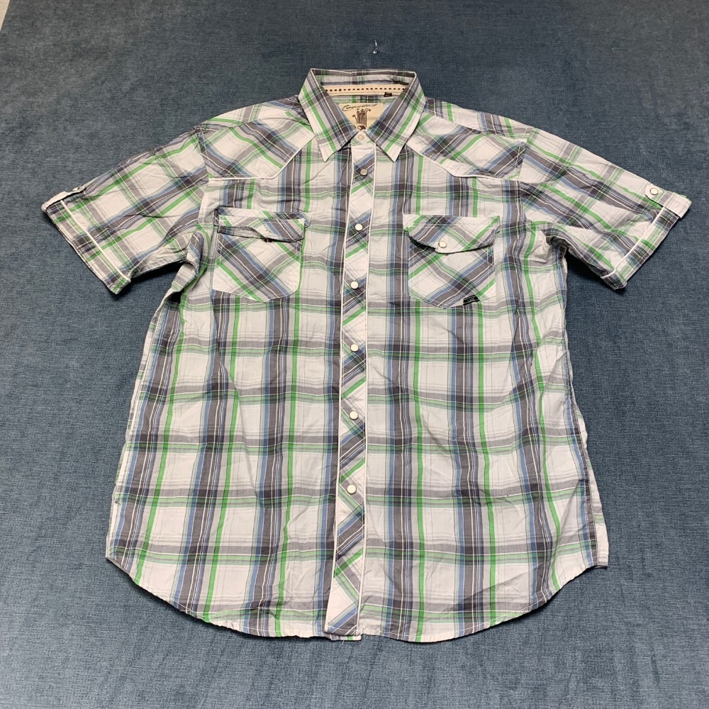 Coastal Western Shirt Mens XL Multicolor Plaid Cotton Blend Button-Up Cowboy